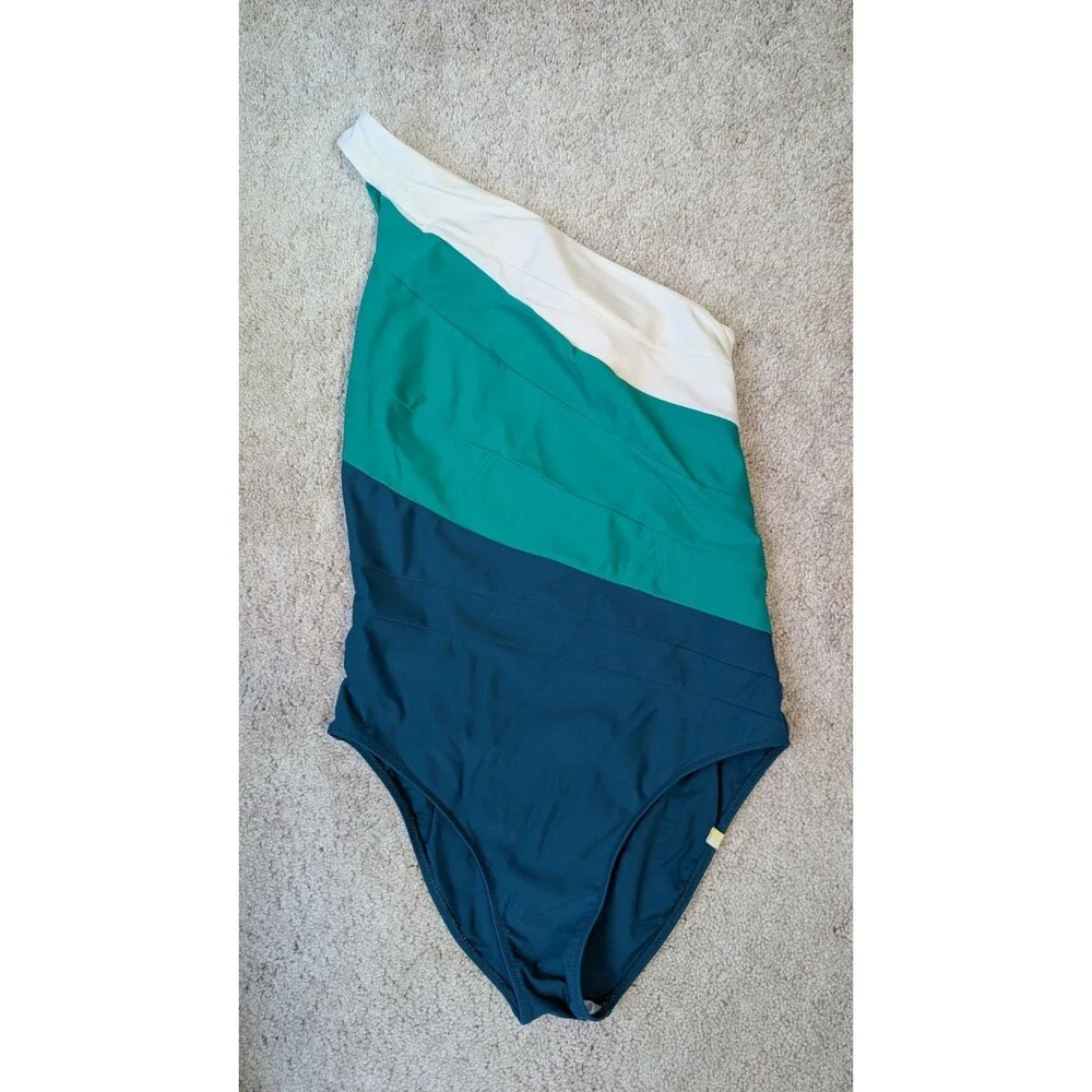 Summersalt Womens 8 White Green Blue Colorblock The Sidestroke OnePiece Swimsuit - Picture 1 of 5